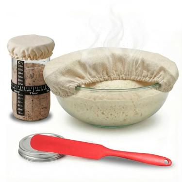 Imagem de MUUBOOX Tigela grande de vidro de 6,5 litros com tampa, tigelas de salada grandes transparentes espessas de vidro para cozinha com pote inicial de fermento