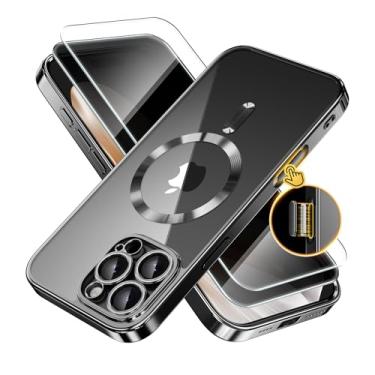 Imagem de Capa magnética para iPhone 16 Pro com botão de controle da câmera, compatível com MagSafe, [proteção total da câmera] [protetor de tela de privacidade] Capa de telefone transparente para iPhone 16 Pro