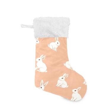 Imagem de Wassud Meia de Natal fofa com punho branco, coelhos, 45,7 cm, grande, para decoração de lareira e cornija, 1 pacote