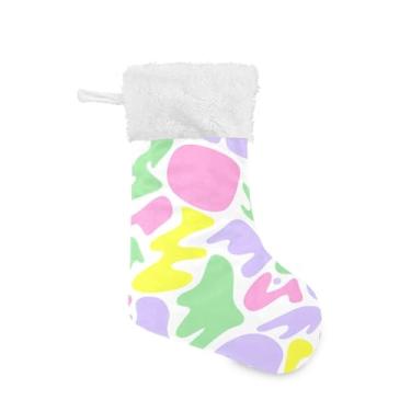 Imagem de Wassud Meia de Natal fofa com punho branco formas coloridas 45,7 cm grande para decoração de lareira de lareira 1 pacote