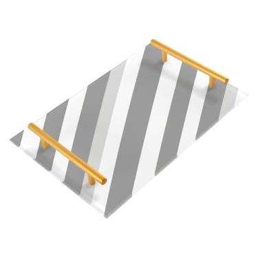 Imagem de Wassud Bandejas de acrílico para banheiro listras cinzas, bandejas de perfume, alça de maquiagem, cômoda, quarto, cozinha, mesa, 30 x 20 cm