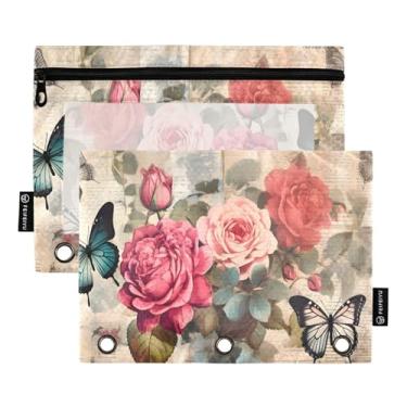 Imagem de CEBUGI 3 bolsas de lápis com zíper e janela transparente, 2 pacotes de estojo para exames de sala de aula (borboleta rosa)