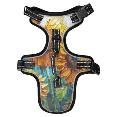 Imagem de STAYTOP Peitoral de girassóis brilhantes para cães/gatos, ajustável, macio, acolchoado, peitoral para animais de estimação, refletivo, sem asfixia, clipe frontal de fácil controle para cães/gatos - P