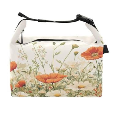 Imagem de STAYTOP Lancheira vintage lindas flores silvestres com fivela, lancheira isolada para meninos e meninas, lancheira térmica para trabalho escolar