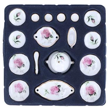 Imagem de SIWOTED 1:12 Conjunto de xícara de chá de porcelana em miniatura para casa de bonecas, acessórios de cozinha para casa de bonecas decorativas requintadas