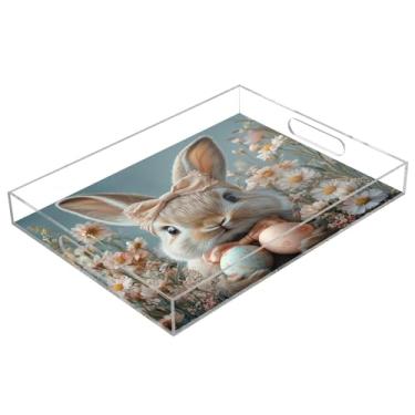 Imagem de STAYTOP Bandeja de servir de acrílico de coelho fofo da Páscoa, 15,7 x 11,20 cm, bandejas decorativas à prova de derramamento, organizador de bancada para café da manhã, chá, comida, maquiagem