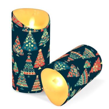 Imagem de Blueangle Pacote com 2 velas de árvore de Natal sem chama com controle remoto e temporizador, velas LED cintilantes (7,6 cm x 15 cm) para decoração de casa, casamento, acampamento (726)