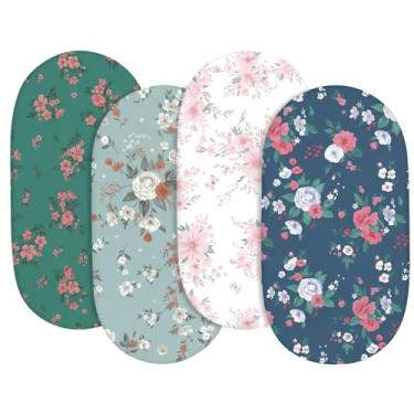 Imagem de Pacote com 4 lençóis macios para berço para meninas, meninos, respirável, aconchegante, adequado para ampulheta, retangular, cama de cabeceira (floral)