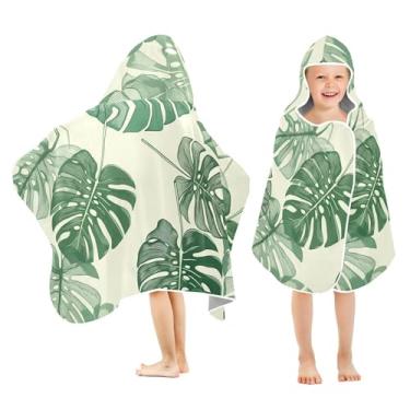 Imagem de Burbuja Toalha de banho com capuz Monstera Leaves para crianças, toalha de praia de pelúcia macia absorvente para meninas e meninos 3-10 anos, 61 x 127 cm
