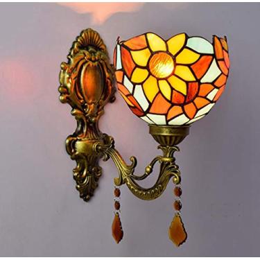 Imagem de Luminária de parede estilo Tiffany, com cúpula de vitral vintage de 15 cm, arandela de parede interna para quarto, sala de estar e corredor, soquete E27, modelo GirassolB