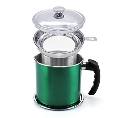 Imagem de Recipiente de gordura de bacon com filtro, recipiente de óleo de cozinha com coador e bandeja antiderrapante para armazenar óleo de fritar carne e armazenamento de graxa para cozinhar (verde)