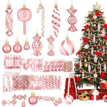 Imagem de Glitinsel Conjunto de 96 peças de enfeites de pirulito de doces de Natal com 10 estilos vibrantes, enfeites de bengala de doces de Natal, decorações com padrão de pirulito para pendurar com corda para