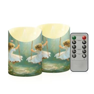 Imagem de Wassud Pacote com 2 velas fofas anjos sem chama com controle remoto, velas realistas cintilantes com temporizador, velas decorativas para Natal, casamento, festa, decoração de casa pequena