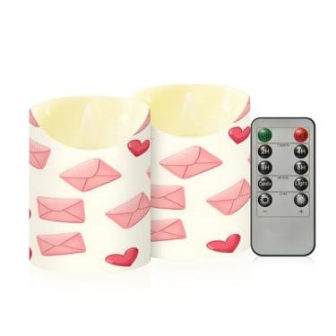 Imagem de Wassud Pacote com 2 envelopes e corações velas sem chama com controle remoto, velas realistas cintilantes com temporizador, velas decorativas para Natal, casamento, festa, decoração de casa pequena