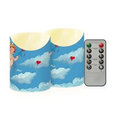 Imagem de Wassud Pacote com 2 velas fofas de anjo do amor sem chama com controle remoto, velas realistas cintilantes com temporizador, velas decorativas para Natal, casamento, festa, decoração de casa pequena