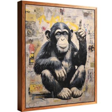 Imagem de Halioyo Arte de parede de macaco, decoração de quarto em estilo grafite, arte de rua abstrata, decoração de parede de banheiro engraçada, arte de parede em tela emoldurada para sala de estar, quarto