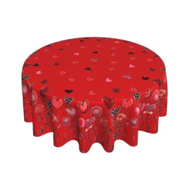 Imagem de Barneova Toalha de mesa redonda para Dia dos Namorados 152 cm, tecido lavável e resistente à água, reutilizável, vermelho, preto, romântico, corações de amor, flor, capa de mesa para decoração interna