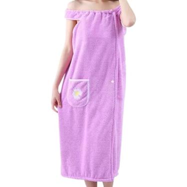 Imagem de Envoltório de toalha de banho feminino, toalha de banho feminina vestível com bolso, toalhas de banho absorventes de lã coral macio para mulheres e meninas, roupão de banho de secagem rápida para casa