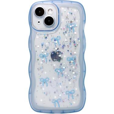 Imagem de Qokey Capa para iPhone 15 Plus de 6,7 polegadas, estrela brilhante e design de alça de borda curvada, capa de TPU transparente à prova de choque de grau militar, proteção brilhante, resistente a