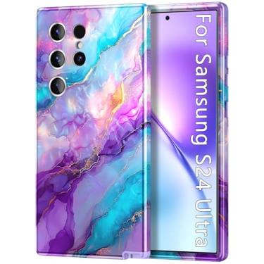 Imagem de Btscase Capa para Samsung Galaxy S24 Ultra, [Teste de Queda de Grau Militar] Design de Padrão de Mármore Slim Robusto À Prova de Choque Mulheres Meninas Homens Capa Protetora Anti-Riscos, Roxo Azul