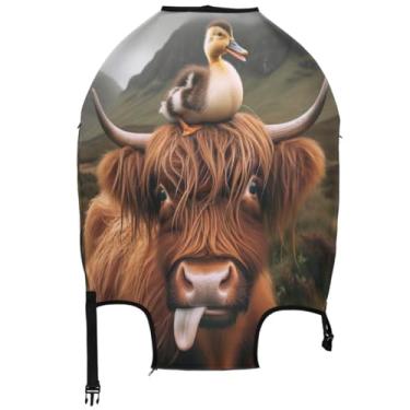Imagem de Joisal Capas engraçadas de vaca e pato Highland para malas protetoras coloridas essenciais para férias, pato de vaca highland engraçado, XL, Fits 29-32 Inch Case, Capa de mala