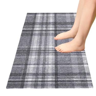 Imagem de TSENQUE Tapete de cozinha cinza xadrez tartan, tapete de porta de entrada lavável, tapete de banheiro absorvente antiderrapante, essencial para escritório, casa, 99 x 50 cm