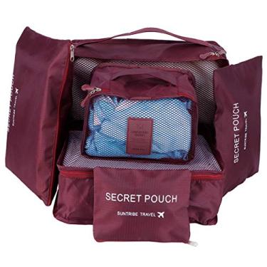 Imagem de GLOGLOW Conjunto de Saco de Armazenamento de Viagem, 6 Peças Organizadores de Embalagem de Náilon para Roupas e Suprimentos de Armazenamento de Bagagem (Borgonha)