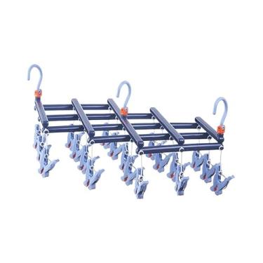 Imagem de GOTOTOP Rack de Secagem de Roupas, Cabide Dobrável de Plástico Com Múltiplas Cabeças Com Clipes para Meias e Roupas íntimas, Ideal para Espaços Pequenos e Fácil Operação (Roxo Escuro Clássico 19