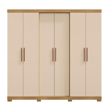 Imagem de Guarda-roupa 6 Portas 4 Gavetas sem Espelho Valley Carvalho/Americano/Off White