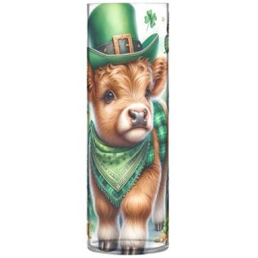 Imagem de Vaso cilíndrico Highland Cow St Patricks para flores, decorativo, personalizado, grande, de plástico, exclusivo, floral, decoração moderna, 30 cm x 9,9 cm