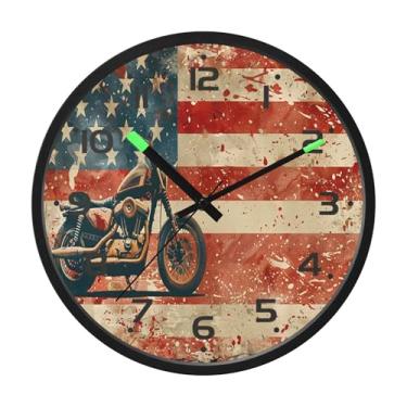 Imagem de SEHANY Relógio de parede vintage americano para motocicleta, silencioso, sem tique-taque, operado por bateria, controle de som, luz noturna, relógios de parede para sala de estar, cozinha, quarto
