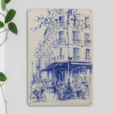 Imagem de Placa de metal vintage de inverno em estanho cartaz Paris cena Stree de inverno placas de parede impressão de arte de viagem para casa casa fazenda decoração de quarto de viagem para mulheres homens