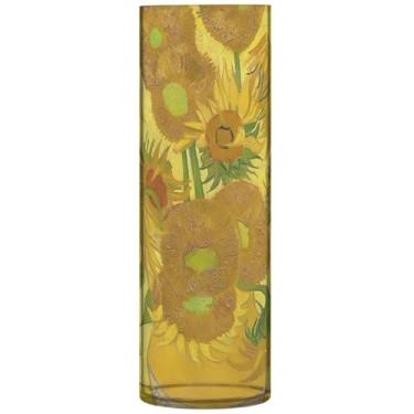 Imagem de Vaso cilíndrico buquê de flores Vincent girassol pintura vangogh vaso redondo de plástico bonito personalizado floral decoração de casa estética, 30 cm x 9,9 cm