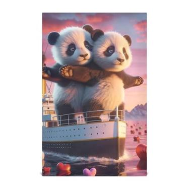 Imagem de Joisal Toalhas de prato decorativas para cozinha Panda engraçado Titanic Love Scene Cute Hand Tea Towel Panos de prato absorventes de banheiro 45 x 71 cm, pacote com 4