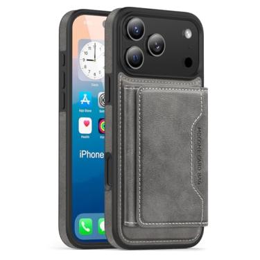 Imagem de LYJSMGZ Capa carteira para iPhone 17 Pro Max/Air/17 Pro/17, flip de couro com bloqueio de RFID, compartimentos para cartões, proteção militar, capa interna de proteção total, cinza, 17 Pro