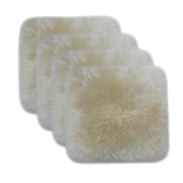 Imagem de RZLWOOL Almofada quadrada de lã real, luxuosa, confortável, para quarto de crianças, sala de aula, mesa de estudo, cadeira, escritório, computador, almofadas (45,7 x 45,7 cm, 4 peças, café creme)