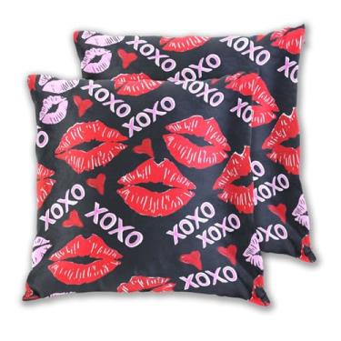 Imagem de Joitme Conjunto de 2 capas de almofada de batom branco vermelho e preto para decoração de sala de estar, 45 x 45 cm, 2 peças