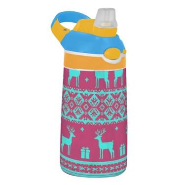 Imagem de Garrafa de água de cor vívida infantil com canudo 473 ml 473 ml Garrafa de água de plástico Tritan portátil à prova de vazamento para crianças, reutilizável, alça de transporte