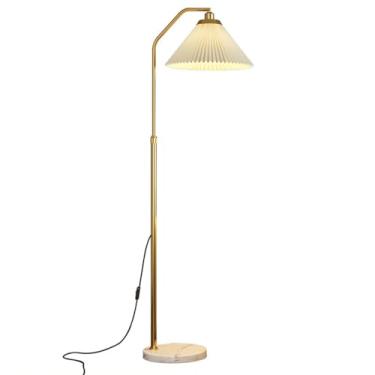 Imagem de Luminária de chão com cúpula plissada, altura ajustável, luminária vertical com cabeça giratória, ideal para sala de estar, leitura e iluminação. Possui interruptor de botão e base de mármor