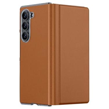 Imagem de LYJSMGZ Capa de couro genuíno para Samsung Z Fold 7, fecho magnético, bordas levantadas para câmera, à prova de choque, ajuste fino, capa protetora de corpo inteiro de 360°, marrom, Z Fold 7