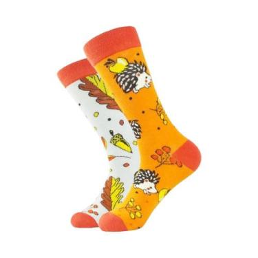 Imagem de Meias De Cano Médio Unissex Com Estampa Animal Assimétrica  Moda Para 