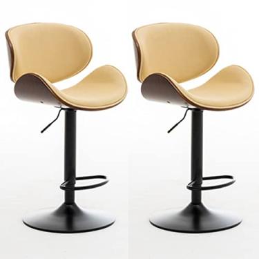 Imagem de Banquinho de bar, banquinho de bar moderno, cadeira de jantar de ilha de cozinha alta giratória com encosto, banco de balcão de cozinha ajustável em altura, com apoio para os pés, conjunto de 2, bege