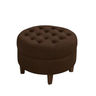 Imagem de Puff Redondo Capitonê Decorativo Moderno em Suede – Puff para Sala de Estar e Quarto, Design Elegante(MARROM)