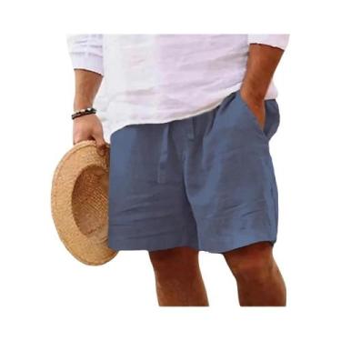 Imagem de Bermuda Masculina Leve De Algodão E Linho Cor Sólida Para Praia E Corr