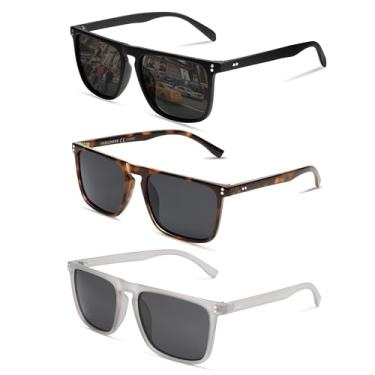 Imagem de VANLINKER Óculos de sol quadrados polarizados para homens e mulheres, óculos escuros com proteção UV para dirigir VL9748, Pacote com 3, preto + Tortosie + transparente, M