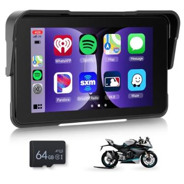 Imagem de Tela veicular para motocicleta, sistema de navegação GPS com carplay sem fio e Android Auto IP68 à prova d'água, tela portátil Plug and Play, com navegação Bluetooth, ajuste de brilho e atualização de