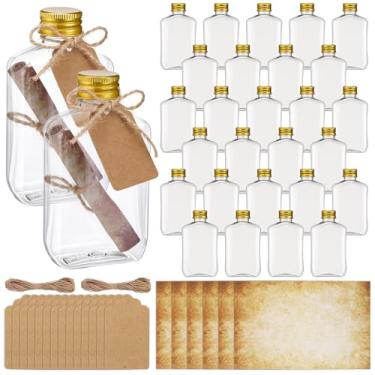 Imagem de Maxdot Kit de 50 frascos de mensagem de 50 ml, garrafas de plástico transparentes de papel vintage marrom para convites, aniversário, casamento, artesanato, lembrancinhas de festa (Clássico)
