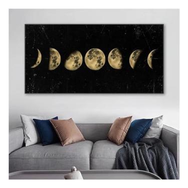 Imagem de Eclipse da Lua em preto e dourado pintura de parede fases lunares paisagem arte pôster e impressões imagens para sala de estar - (55 x 110 cm) moldura interna 22 x 43 polegadas