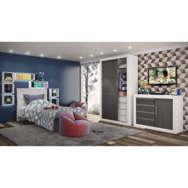 Imagem de Cômoda 1 Porta de Correr 4 Gavetas Móveis Percasa Branco/carvalho