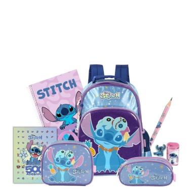 Imagem de Kit Mochila Costas Lancheira E Estojo Triplo Stitch Violeta